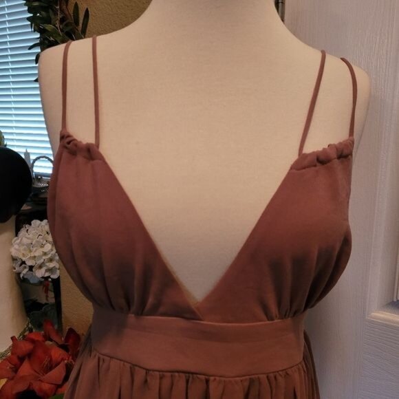New Formal Tea Rose Pink Dress Stitch Fix Small Low Cut Cleavage Sexy Le… - Picture 3 of 9